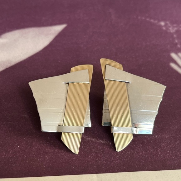 KDTR Kathleen Doyle Tom Reardon Modern Abstract Sterling Gold Tone Earrings - Picture 1 of 15